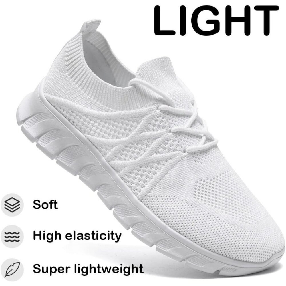 Womens Running Shoes Walking Tennis Sneakers Slip on Gym Workout White Mesh - Picture 3 of 6